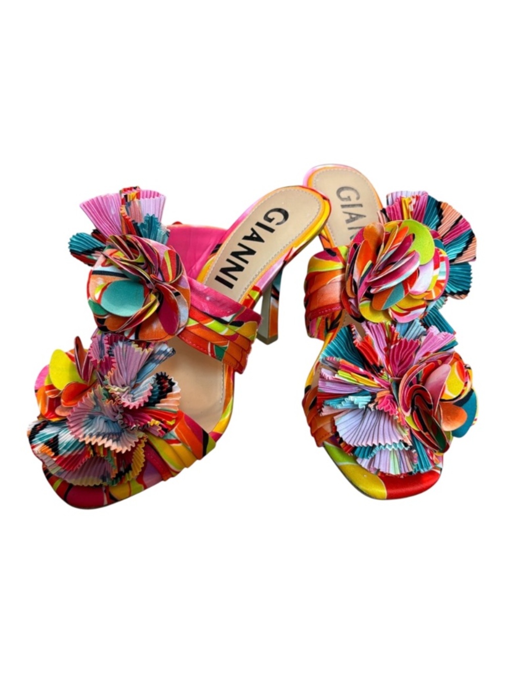 Gianni Bini Multicolor Floral Pleated Statement Mule Heels Size 7 NWOB